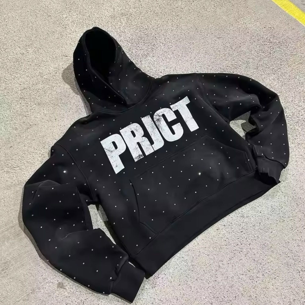 High Street Casual Hoodie Gothic Rhinestone Letter Print Pattern Men's and Women